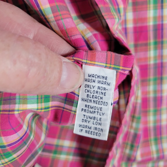 Ralph Lauren Mens Custom Fit Plaid Button Down Shirt Pink Green Cotton Medium - Picture 11 of 16